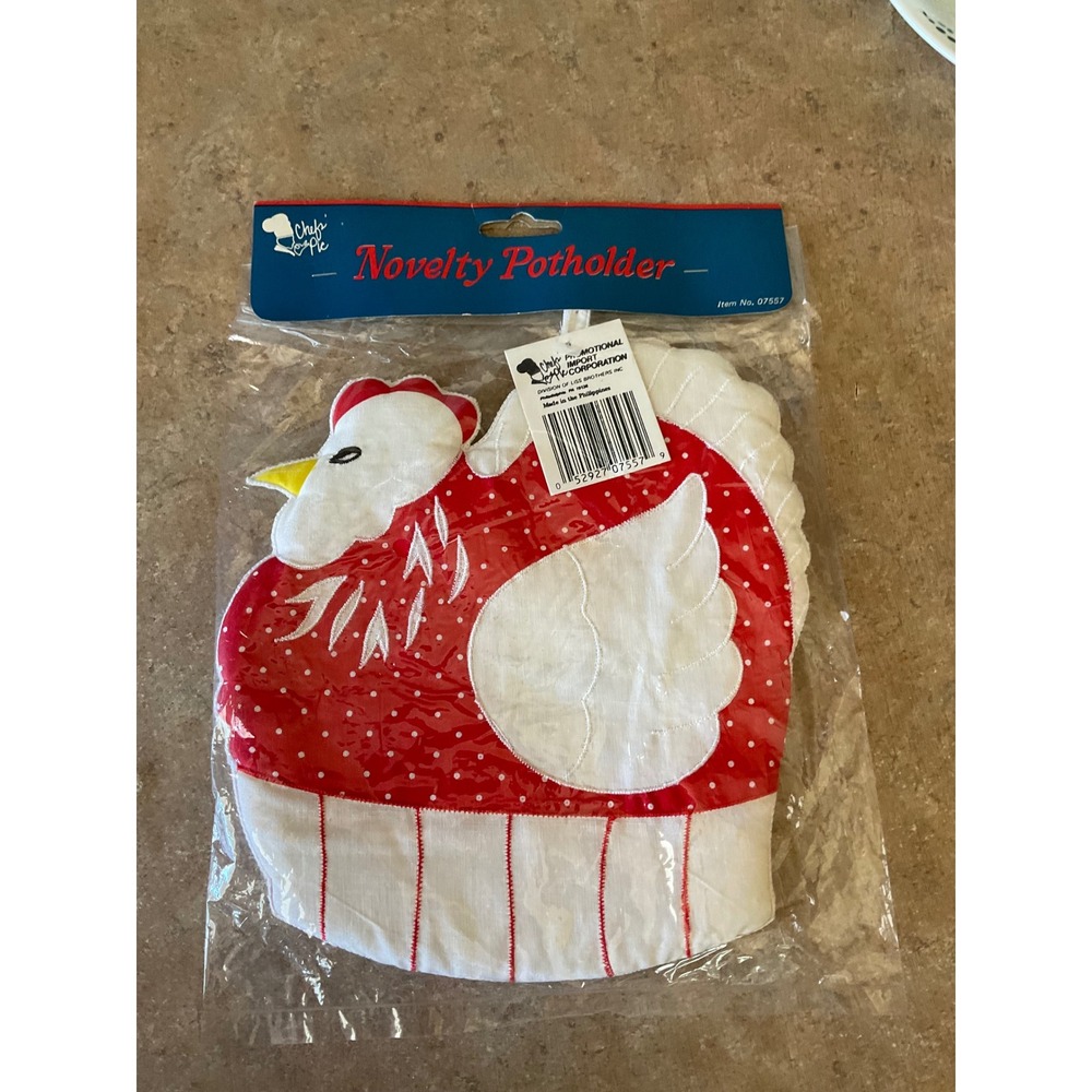 Chef's PIC Novelty Potholder Chicken Rooster Red White Polka Dot Cotton 07557